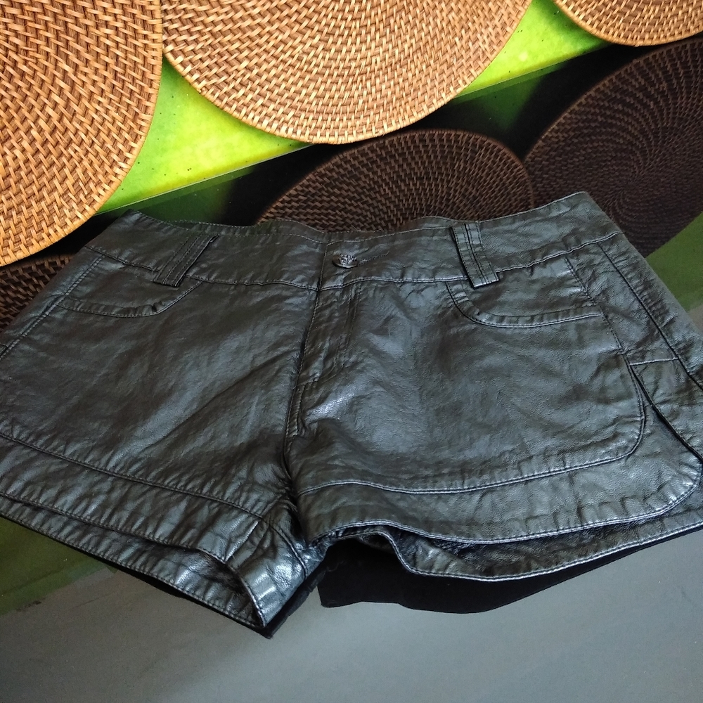 Black faux leather shorts